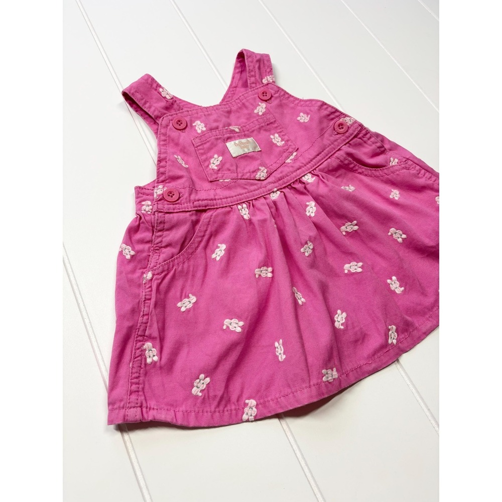 Vintage Oshkosh BGosh Pale Pink Bunny Rabbit Easter Overall Dress, Size 3-6 Mon - Picture 3 of 11